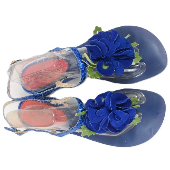 Poetic Licence London Floral Leather Wedge Thong Summer Sandals 7.5 - Picture 2 of 5